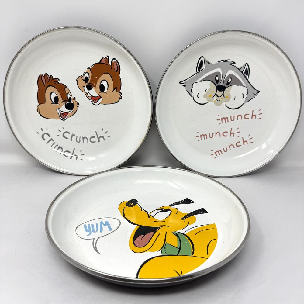 Disney Parks Critter Chaos Enamel Plate Set 3 Chip Dale Pluto Meeko Rare
